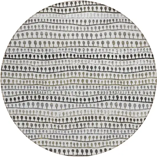 8' Ivory Taupe And Charcoal Round Striped Washable Indoor Outdoor Area Rug Photo 2