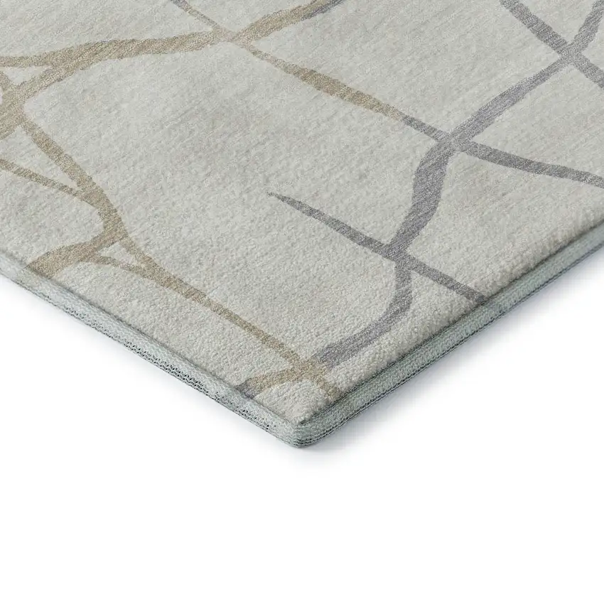 8' Ivory Taupe And Gray Abstract Geometric Washable Round Rug With UV Protection Photo 6