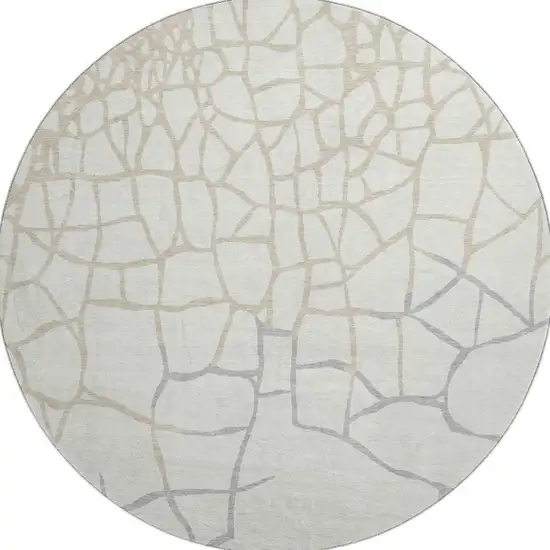 8' Ivory Taupe And Gray Abstract Geometric Washable Round Rug With UV Protection Photo 2