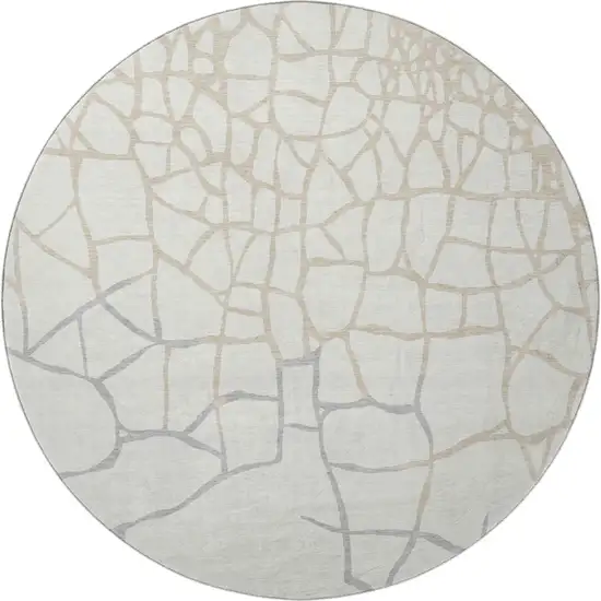 8' Ivory Taupe And Gray Abstract Geometric Washable Round Rug With UV Protection Photo 3