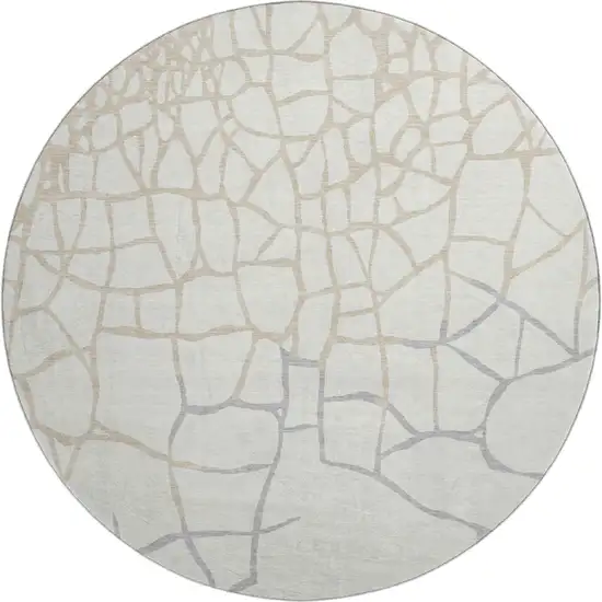 8' Ivory Taupe And Gray Abstract Geometric Washable Round Rug With UV Protection Photo 1