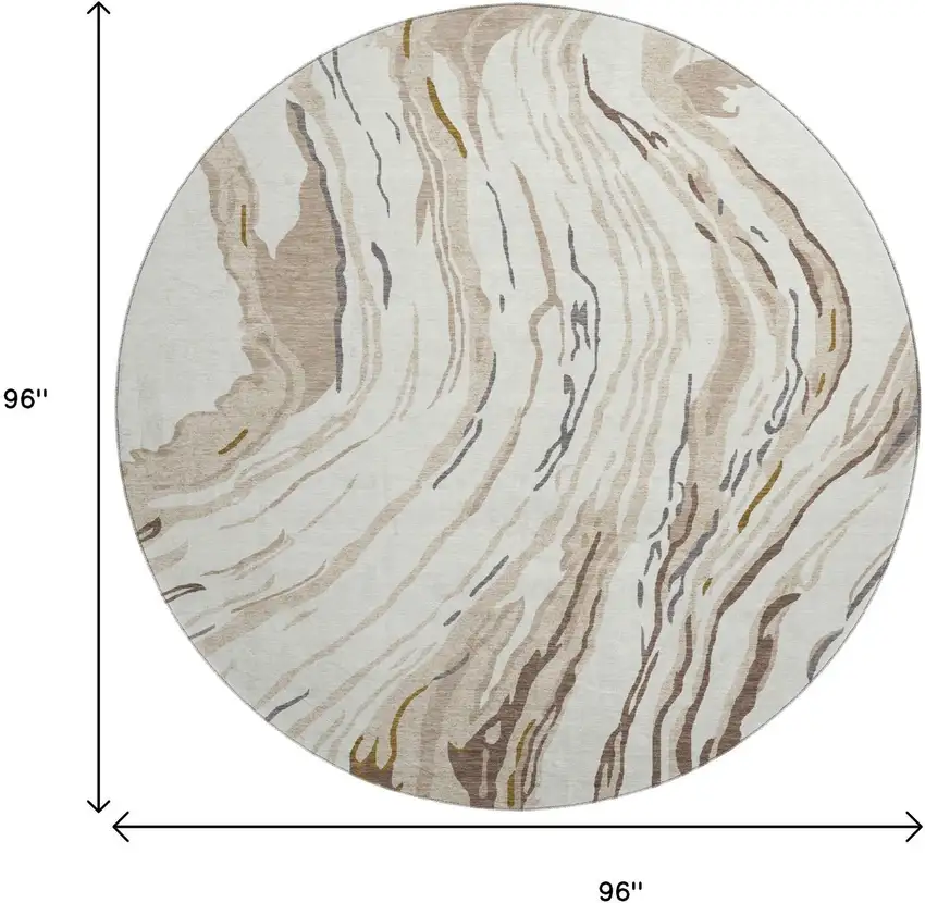 8' Ivory Taupe And Gray Abstract Washable Round Rug With UV Protection Photo 9