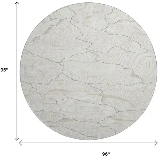 8' Ivory Taupe And Gray Abstract Washable Round Rug With UV Protection Photo 8