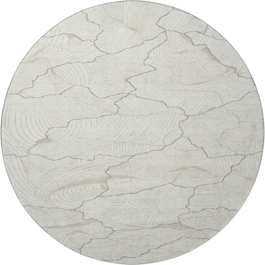 8' Ivory Taupe And Gray Abstract Washable Round Rug With UV Protection Photo 3