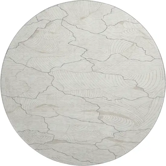 8' Ivory Taupe And Gray Abstract Washable Round Rug With UV Protection Photo 1