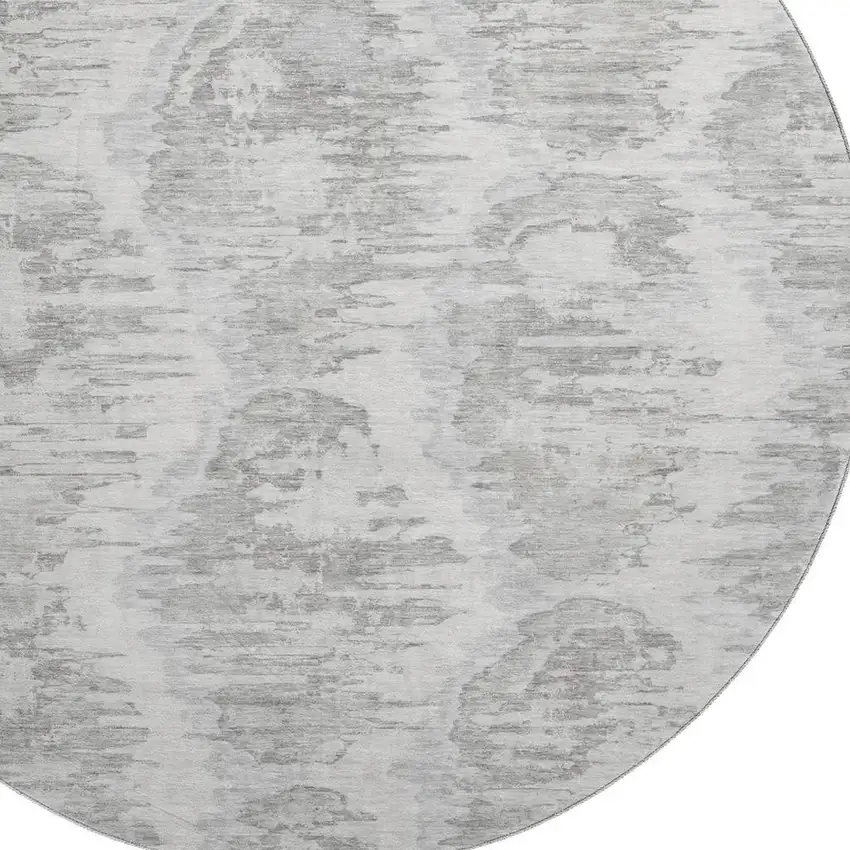 8' Ivory Taupe And Gray Diamond Washable Round Rug With UV Protection Photo 3