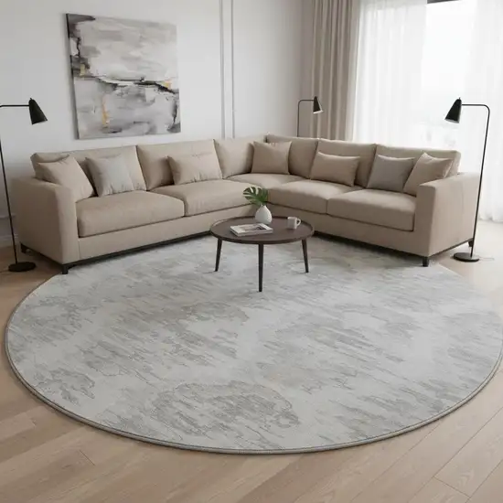 8' Ivory Taupe And Gray Diamond Washable Round Rug With UV Protection Photo 2