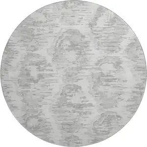 Photo of 8' Ivory Taupe And Gray Diamond Washable Round Rug With UV Protection