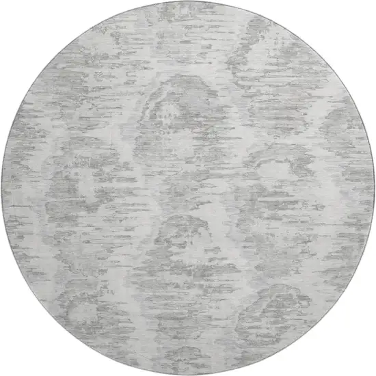 8' Ivory Taupe And Gray Diamond Washable Round Rug With UV Protection Photo 1