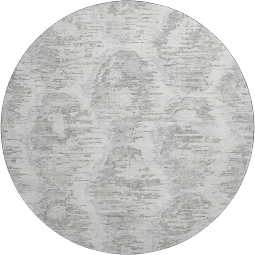 8' Ivory Taupe And Gray Diamond Washable Round Rug With UV Protection Photo 1