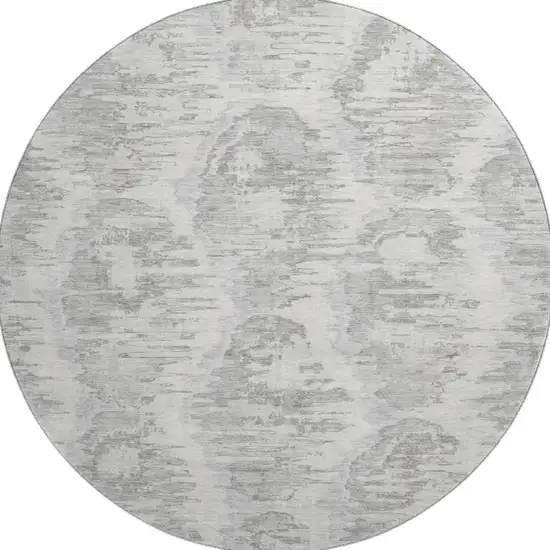 8' Ivory Taupe And Gray Diamond Washable Round Rug With UV Protection Photo 4