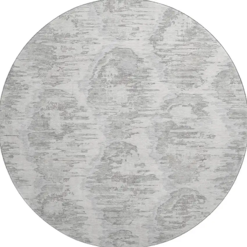 8' Ivory Taupe And Gray Diamond Washable Round Rug With UV Protection Photo 4