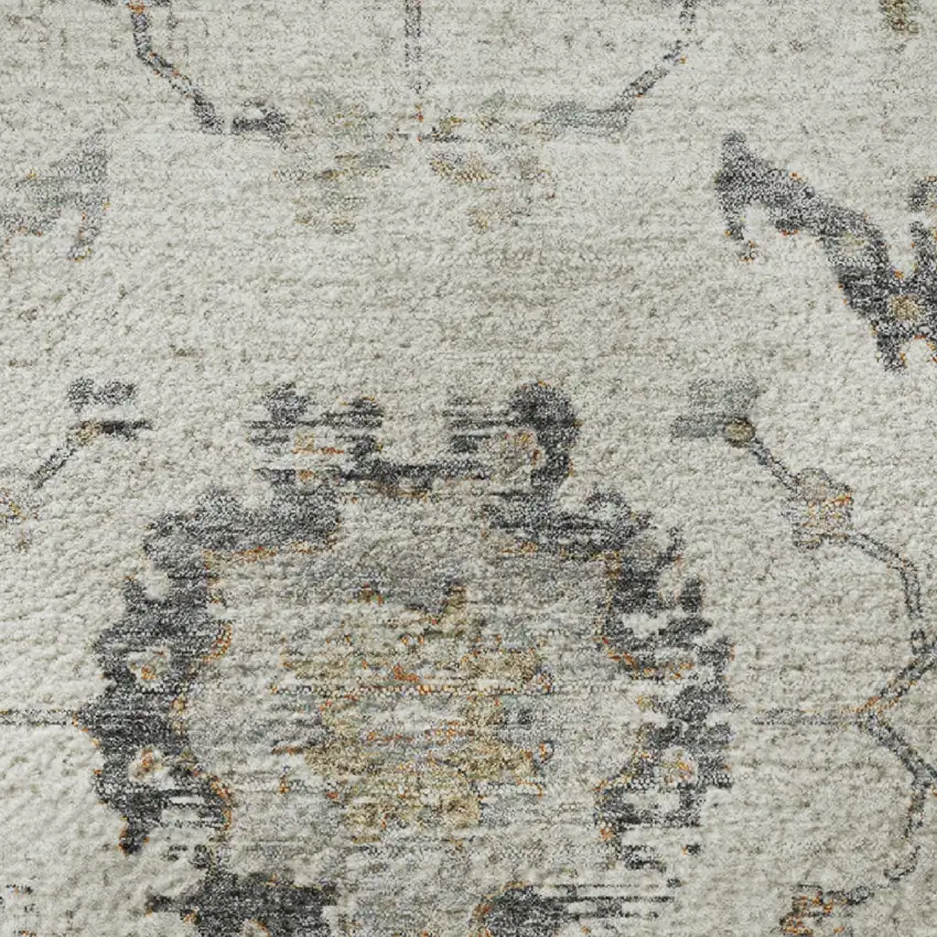 8' Ivory Taupe And Gray Oriental Washable Round Rug With UV Protection Photo 9