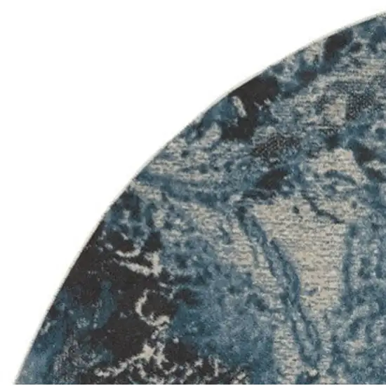 8' Ivory Teal Blue and Black Abstract Non Skid Round Rug Photo 8