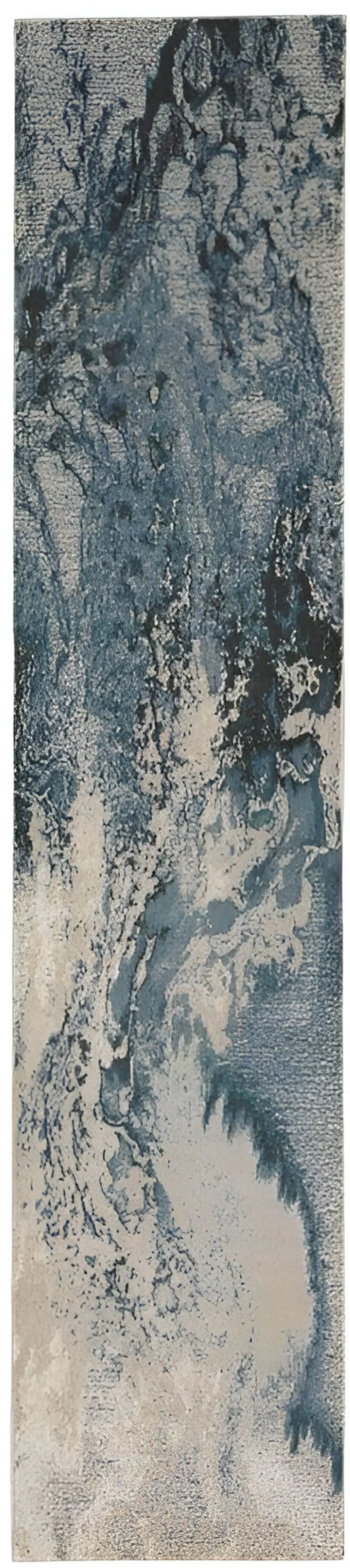 8' Ivory Teal Blue and Black Abstract Non Skid Runner Rug Photo 1