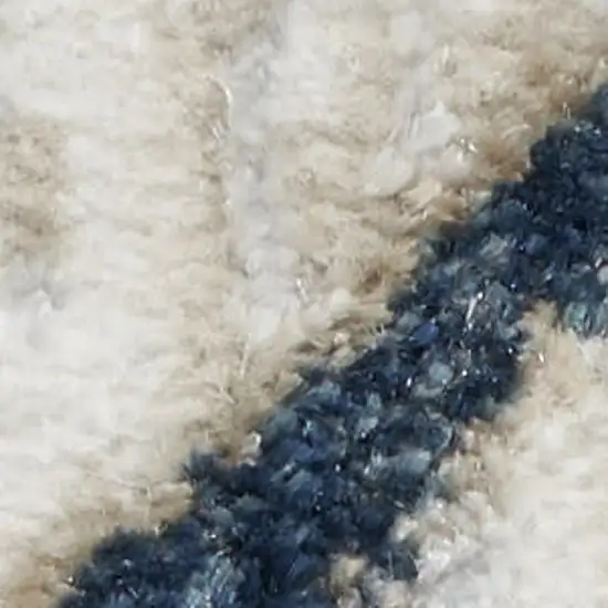 8' Ivory Teal Blue and Black Abstract Non Skid Runner Rug Photo 1