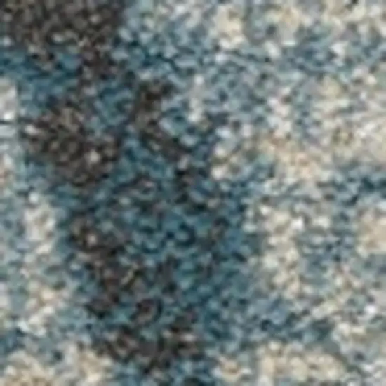 10' Ivory Teal Blue and Black Abstract Non Skid Runner Rug Photo 6