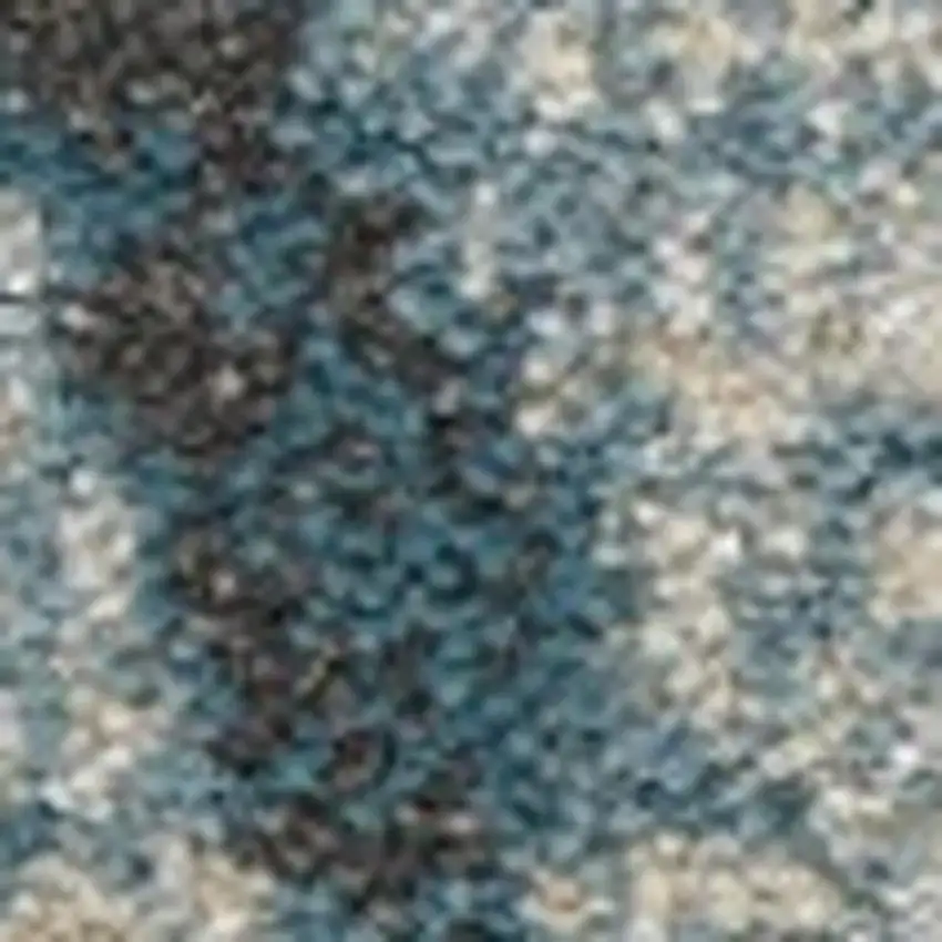 10' Ivory Teal Blue and Black Abstract Non Skid Runner Rug Photo 6