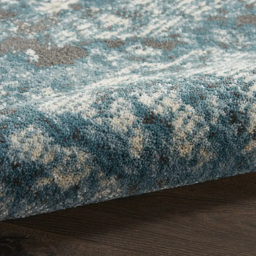 10' Ivory Teal Blue and Black Abstract Non Skid Runner Rug Photo 8