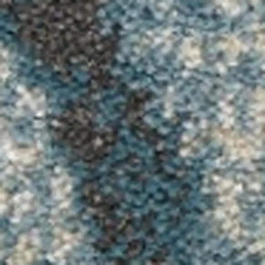 10' Ivory Teal Blue and Black Abstract Non Skid Runner Rug Photo 7
