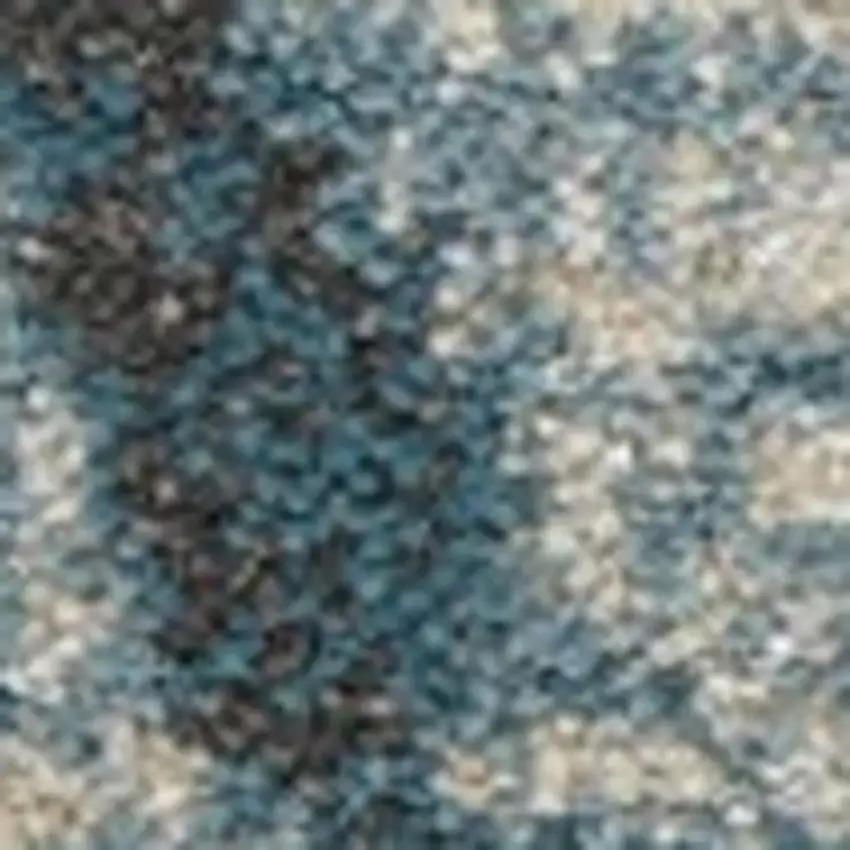 10' Ivory Teal Blue and Black Abstract Non Skid Runner Rug Photo 3