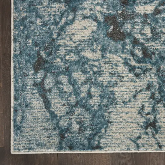 12' Ivory Teal Blue and Black Abstract Non Skid Runner Rug Photo 8