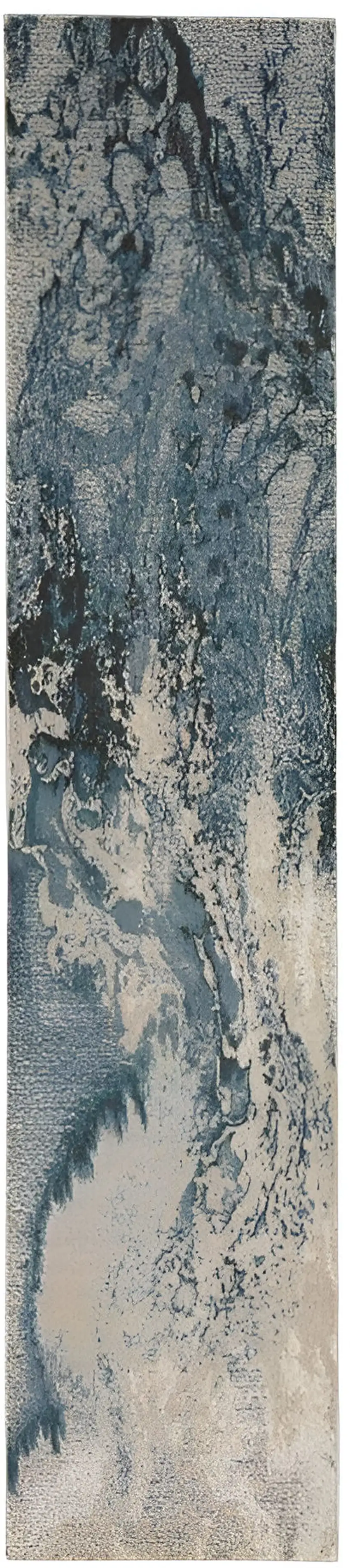 12' Ivory Teal Blue and Black Abstract Non Skid Runner Rug Photo 6
