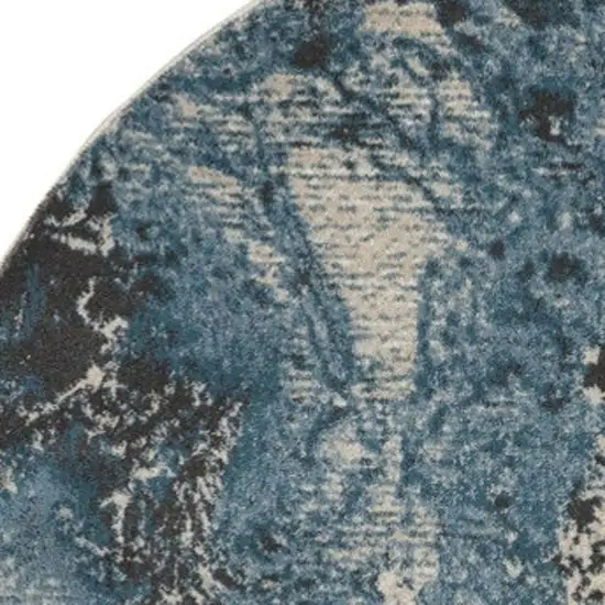 4' Ivory Teal Blue and Black Abstract Round Rug Photo 8