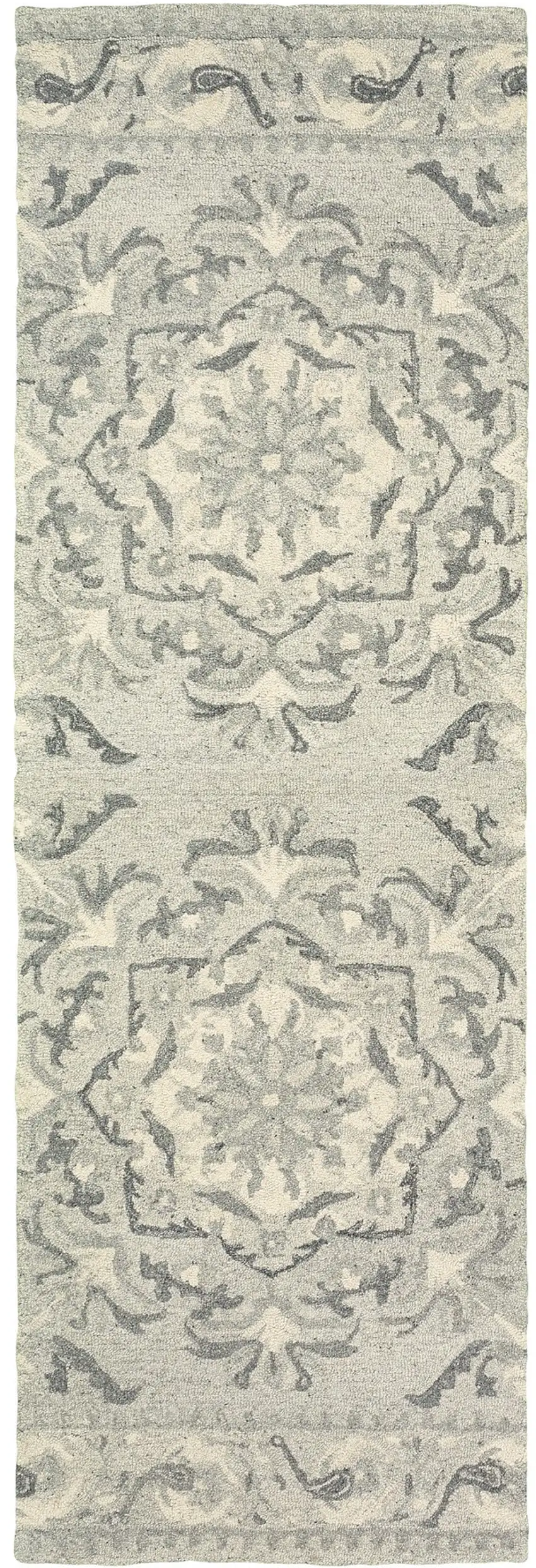 8' Ivory Wool Floral Hand Tufted Runner Rug Photo 1