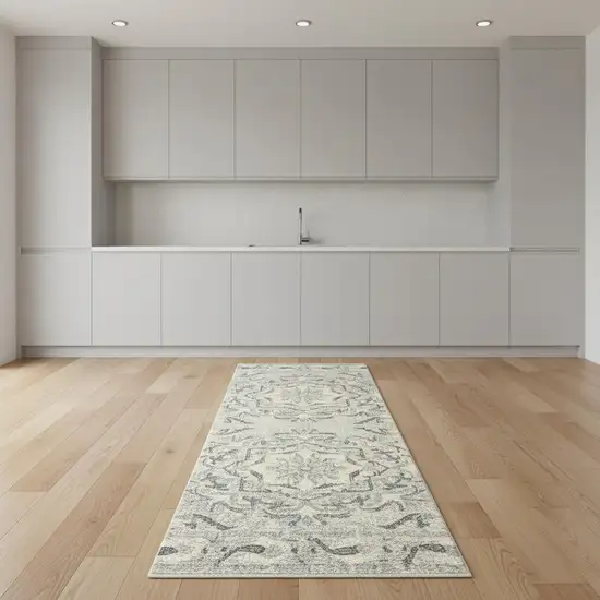 8' Ivory Wool Floral Hand Tufted Runner Rug Photo 1