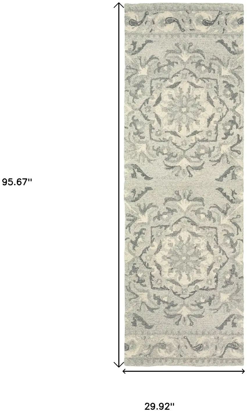 8' Ivory Wool Floral Hand Tufted Runner Rug Photo 4