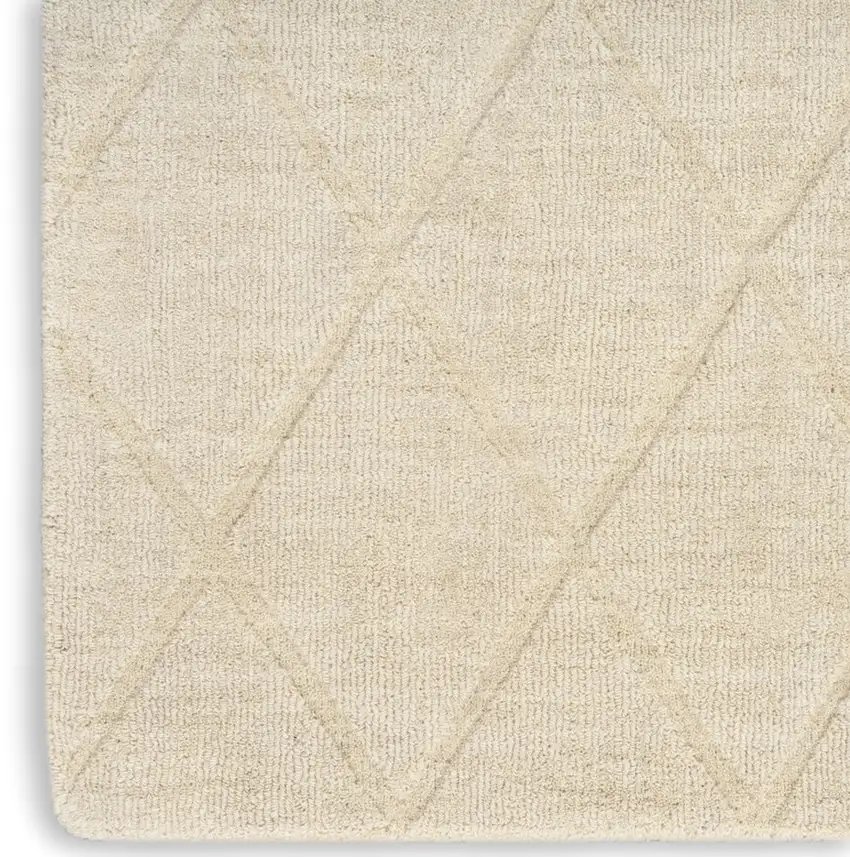 6' Ivory Wool Geometric Hand Woven Runner Rug Photo 9