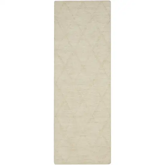 6' Ivory Wool Geometric Hand Woven Runner Rug Photo 7