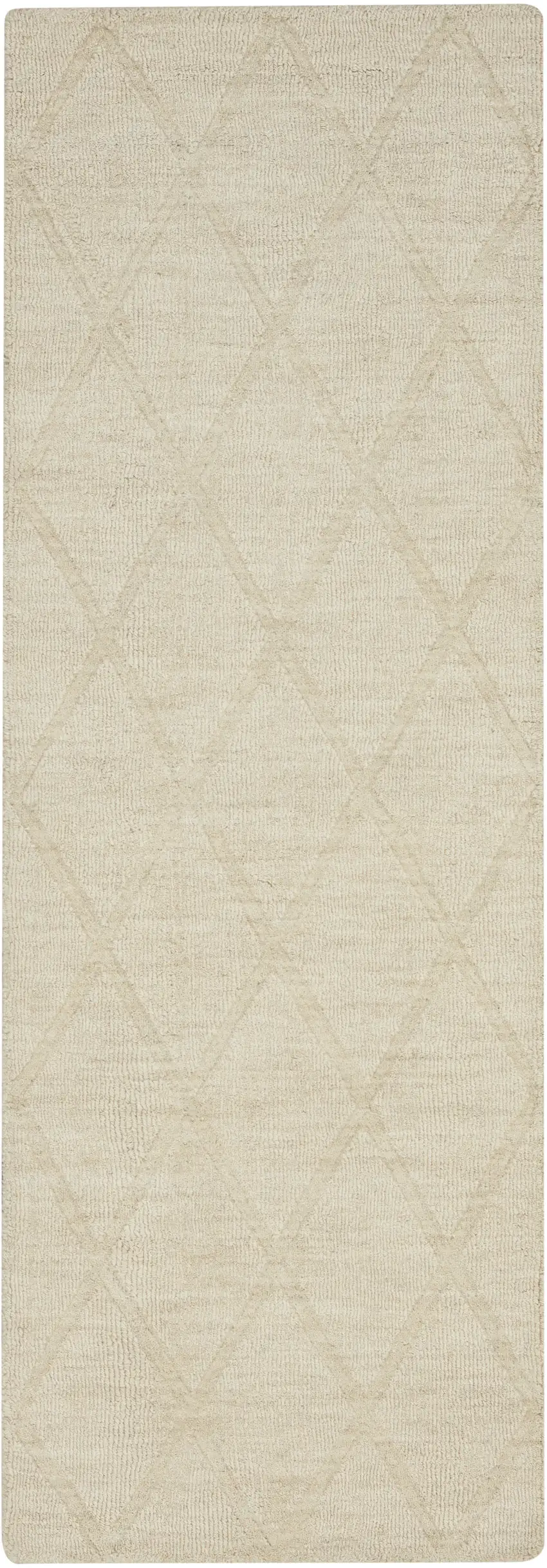 6' Ivory Wool Geometric Hand Woven Runner Rug Photo 7