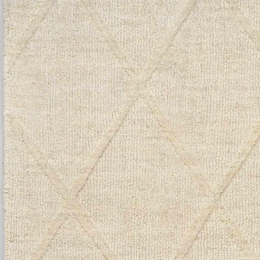 6' Ivory Wool Geometric Hand Woven Runner Rug Photo 8