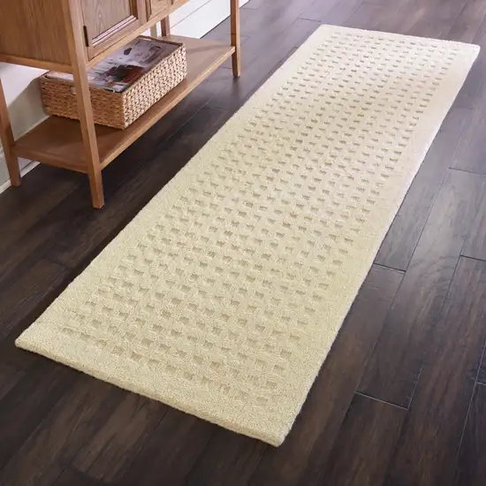 8' Ivory Wool Runner Rug Photo 4