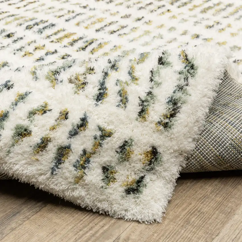 8' Ivory Yellow And Black Striped Runner Rug Photo 9