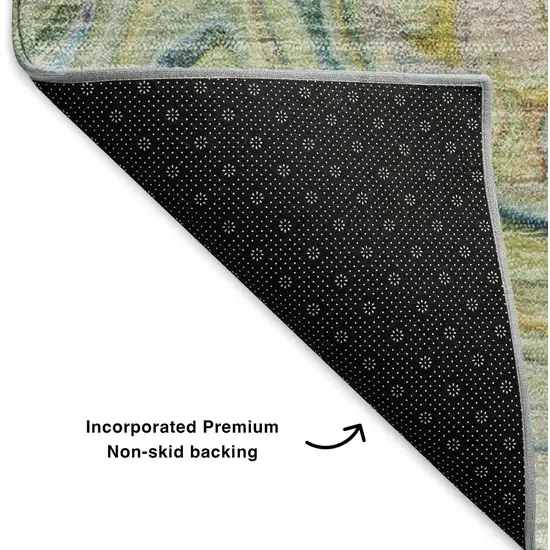 8' Ivory Yellow And Blue Abstract Washable Round Rug With UV Protection Photo 6