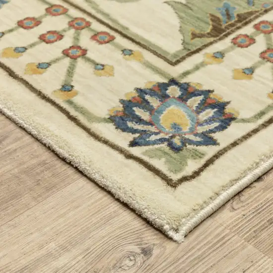 8' Ivory Yellow And Dark Orange Oriental Runner Rug With Fringe Photo 9