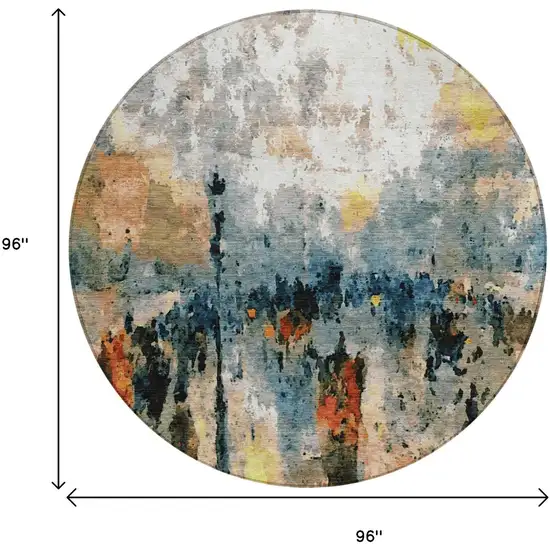 8' Ivory Yellow Blue And Beige Round Abstract Washable Indoor Outdoor Area Rug Photo 3