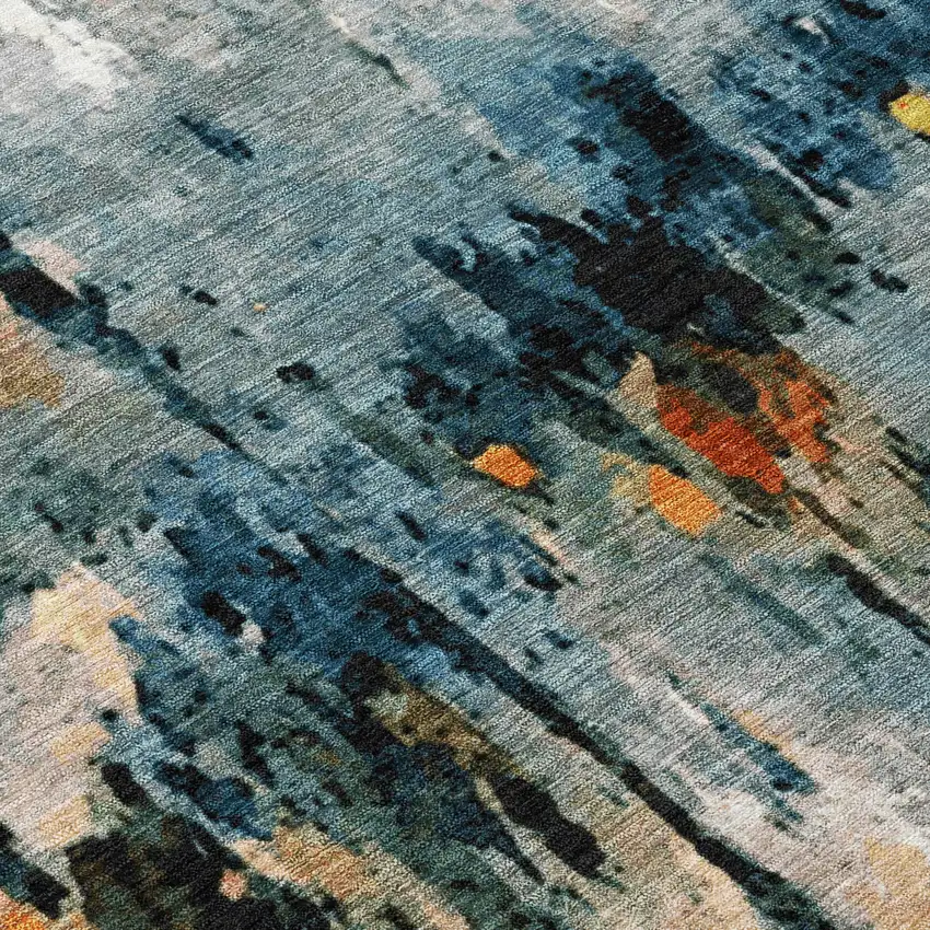 8' Ivory Yellow Blue And Beige Round Abstract Washable Indoor Outdoor Area Rug Photo 7