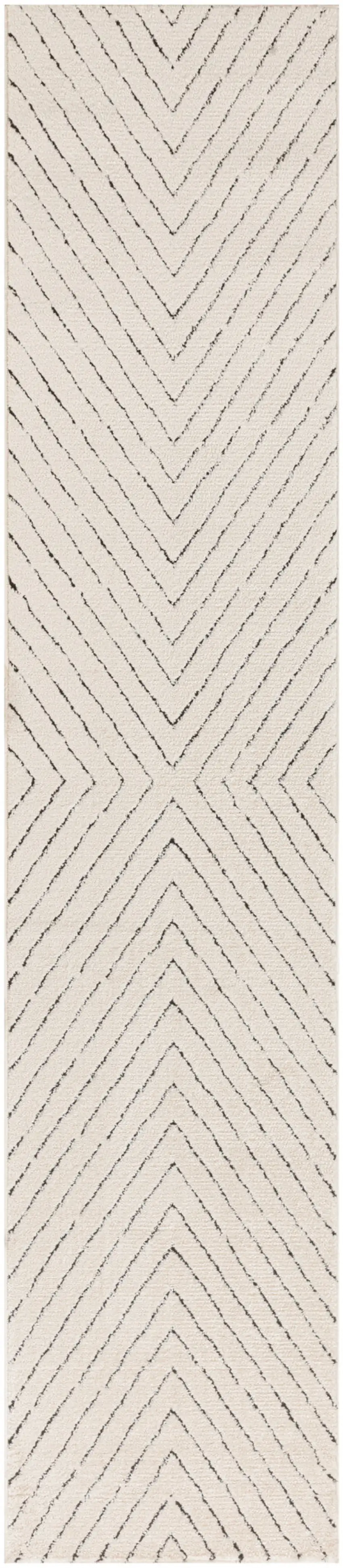 10' Ivory and Black Geometric Runner Rug Photo 1