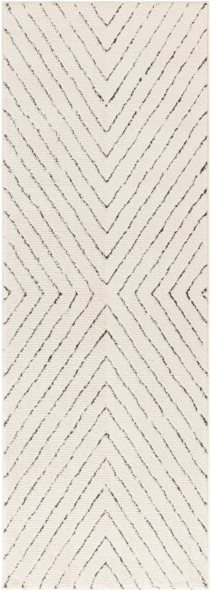 6' Ivory and Black Geometric Runner Rug Photo 4
