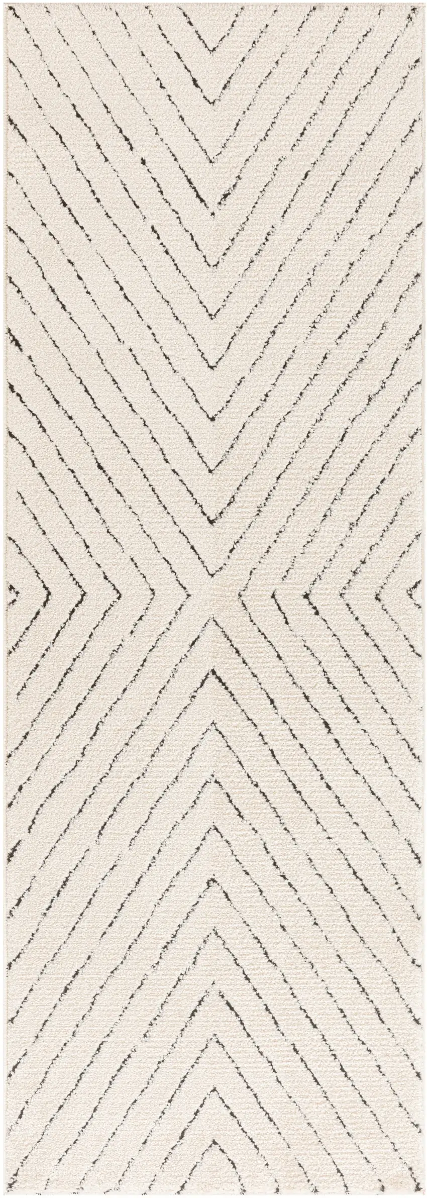 6' Ivory and Black Geometric Runner Rug Photo 2