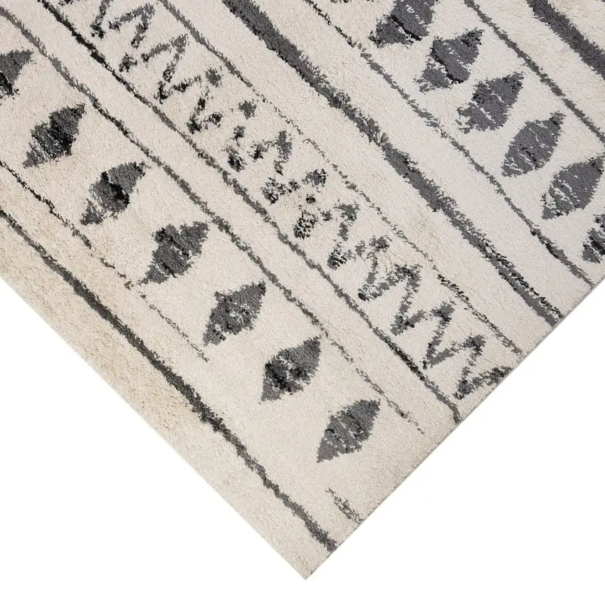 10' Ivory and Black Geometric Shag Runner Rug Photo 4