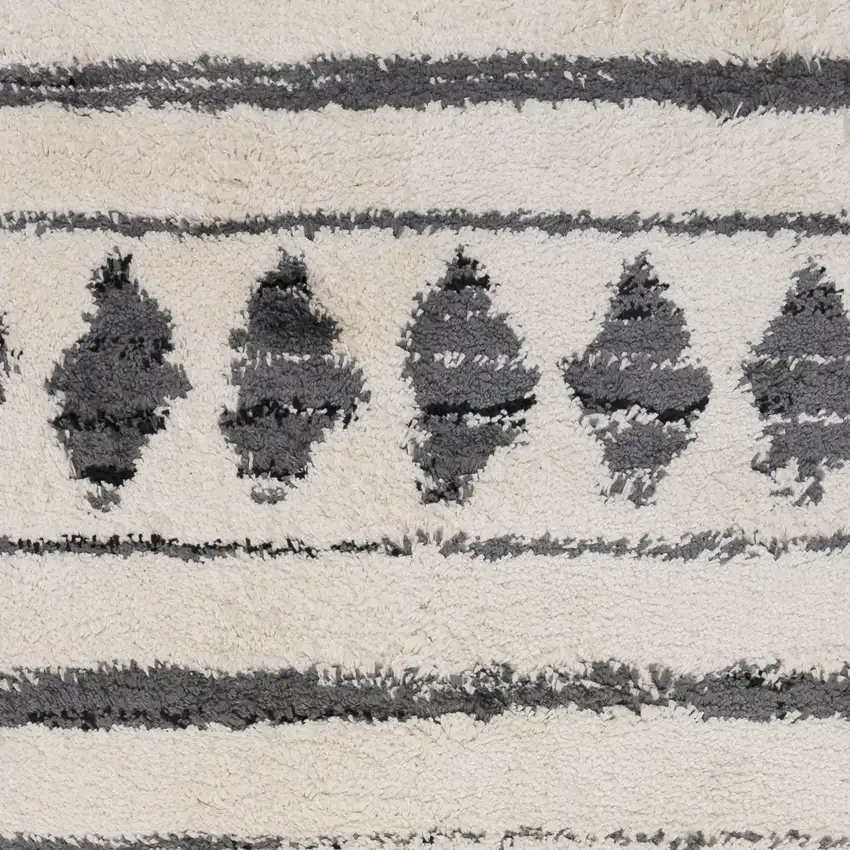 10' Ivory and Black Geometric Shag Runner Rug Photo 6