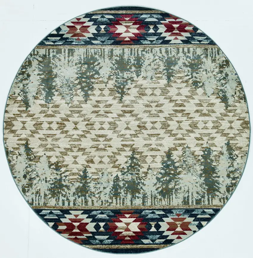 8' Ivory and Blue Abstract Area Rug Photo 1