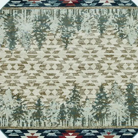 8' Ivory Green And Red Southwestern Round Rug Photo 8