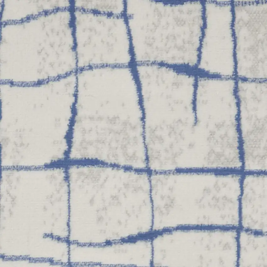 8' Ivory and Blue Abstract Distressed Non Skid Runner Rug Photo 6