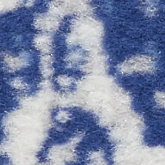 8' Ivory and Blue Abstract Distressed Non Skid Runner Rug Photo 4